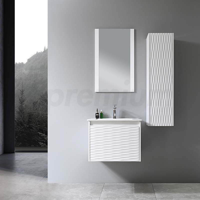 White Wholesale Modern PVC Wall Bathroom Mirror Ceramic Wash Basin Sink Vanity
