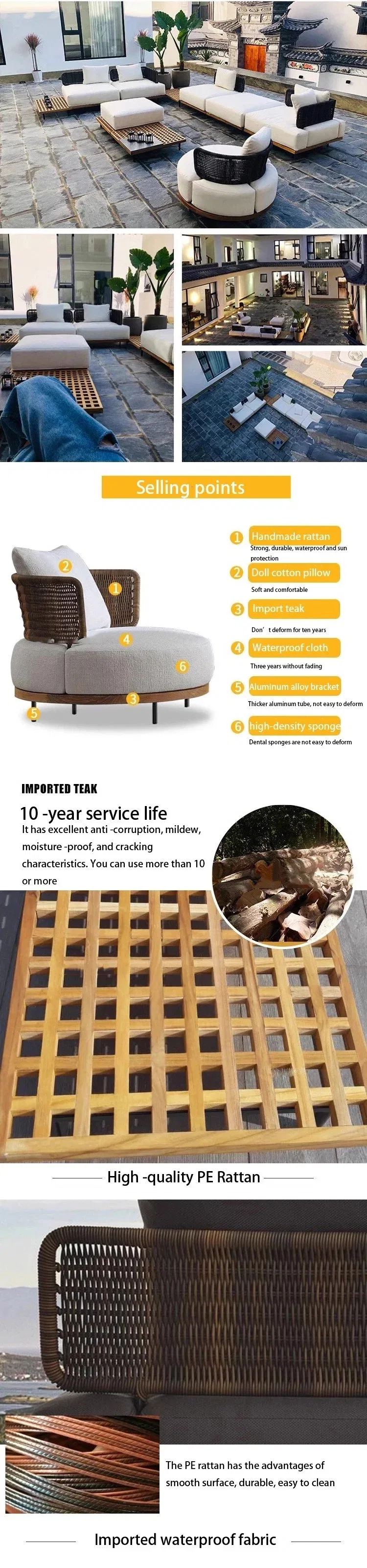 Modern Sectional Rustic Wooden Patio Garden Sofa