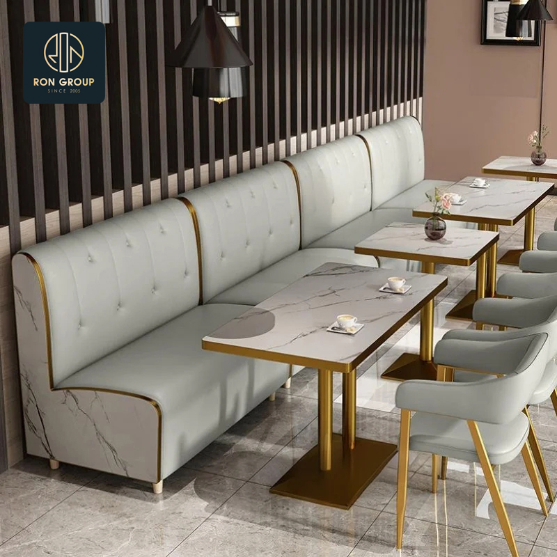 Modern Luxury Commercial Cafe Hotel Furniture Booth Sofa Seating Marble Leather Metal Frame Restaurant Table Chair Furniture for Restaurants