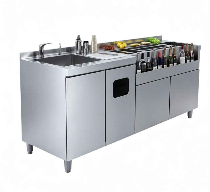 Commercial Stainless Steel Cocktail Bar Station Modern Design Bartender Workstation Cooling For Bar Speakeasy Service Counter