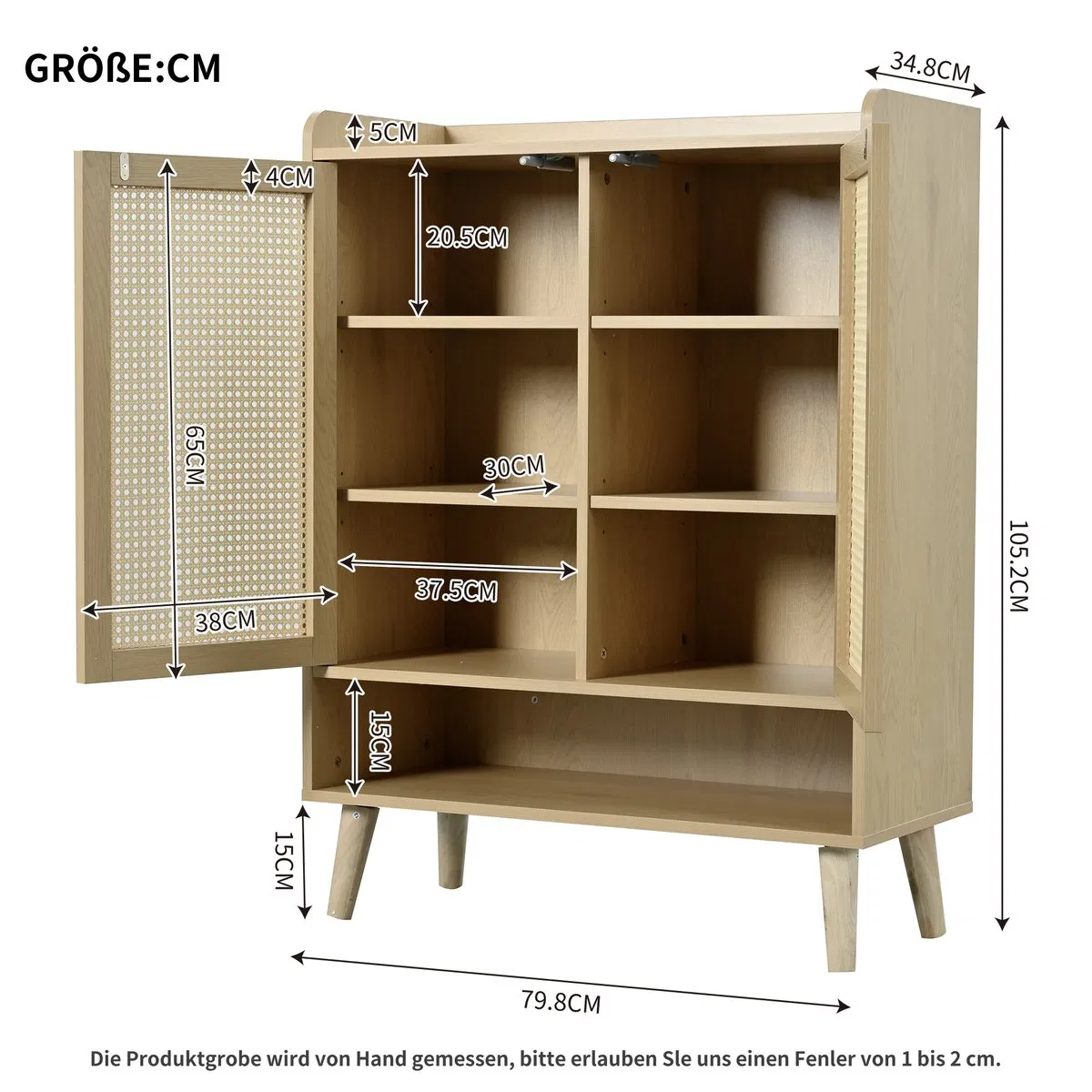 Nordic Entryway Solid Wood Storage Shoe Cabinet with Rattan Grid for Hallway