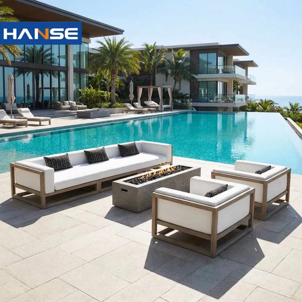 Balcony Patio Garden Outdoor Furniture Modular 3 Seater Fabric Sofa Home Wooden Teak Sectional Sofa