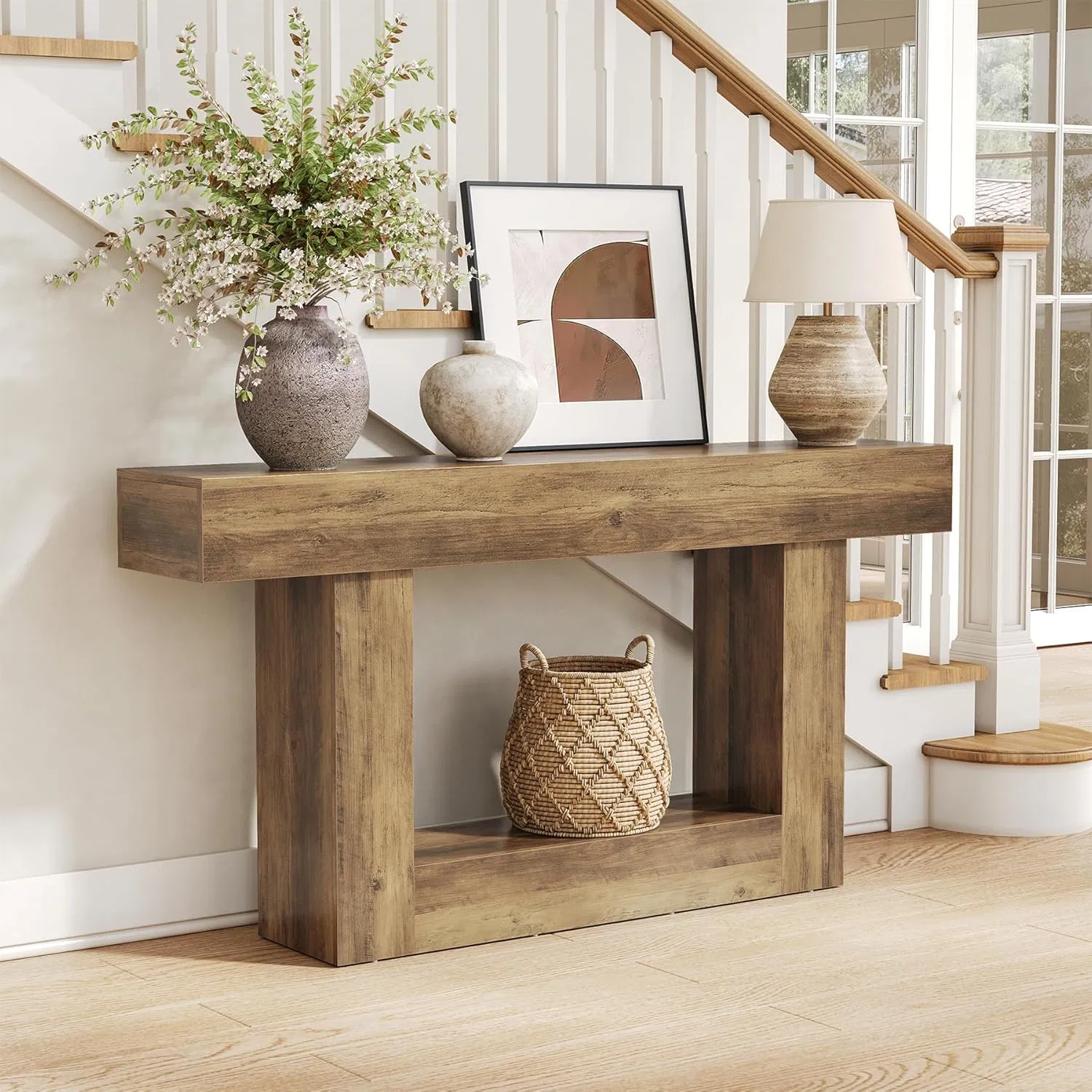 Large Narrow Entryway Table for Living Room Wooden Hallway Foyer Table with Heavy Duty Base