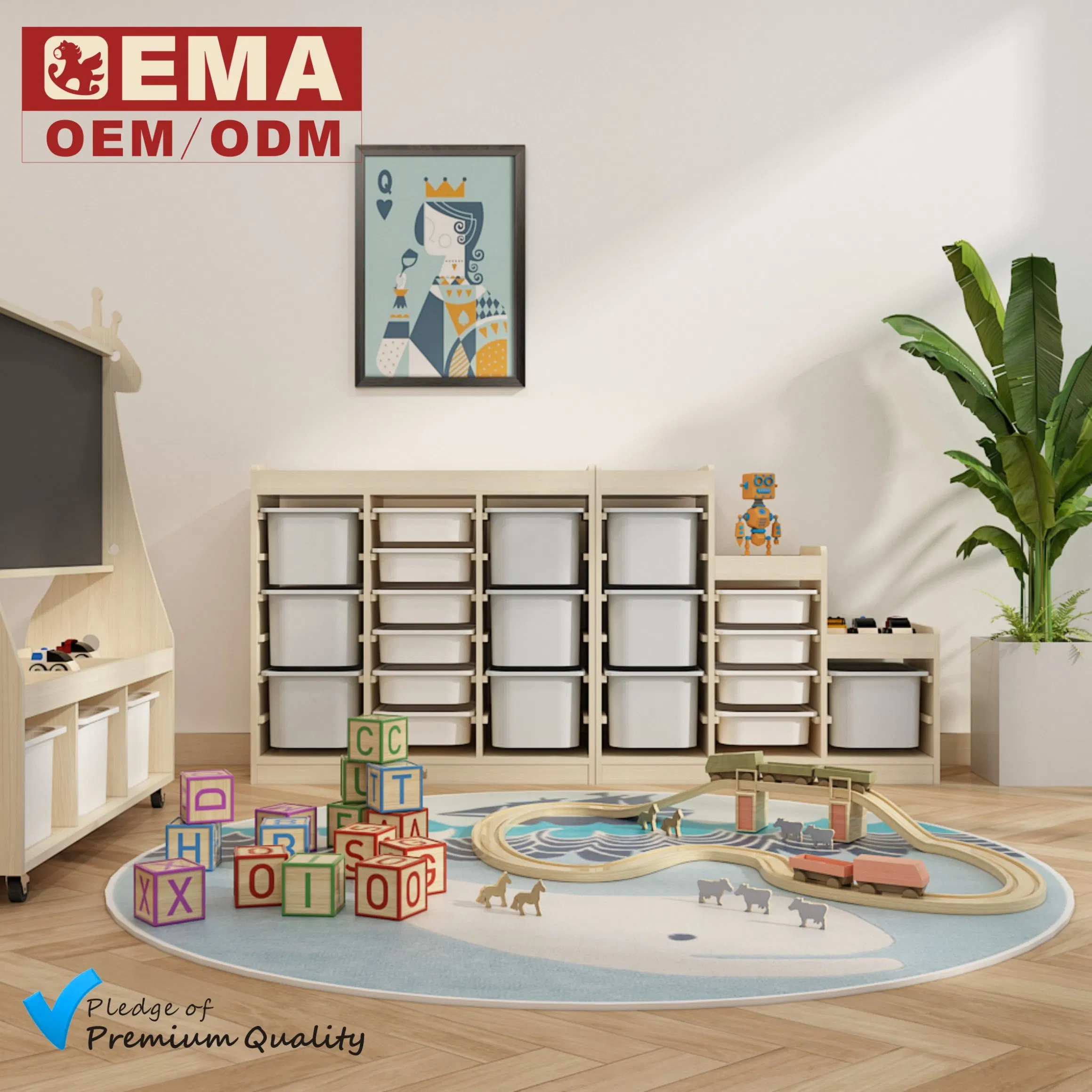 EMA Montessori Wooden Kids Storage Cabinet for Kindergarten Preschool Nursery Daycare Childcare Furniture with Multiple Compartments Plastic Box