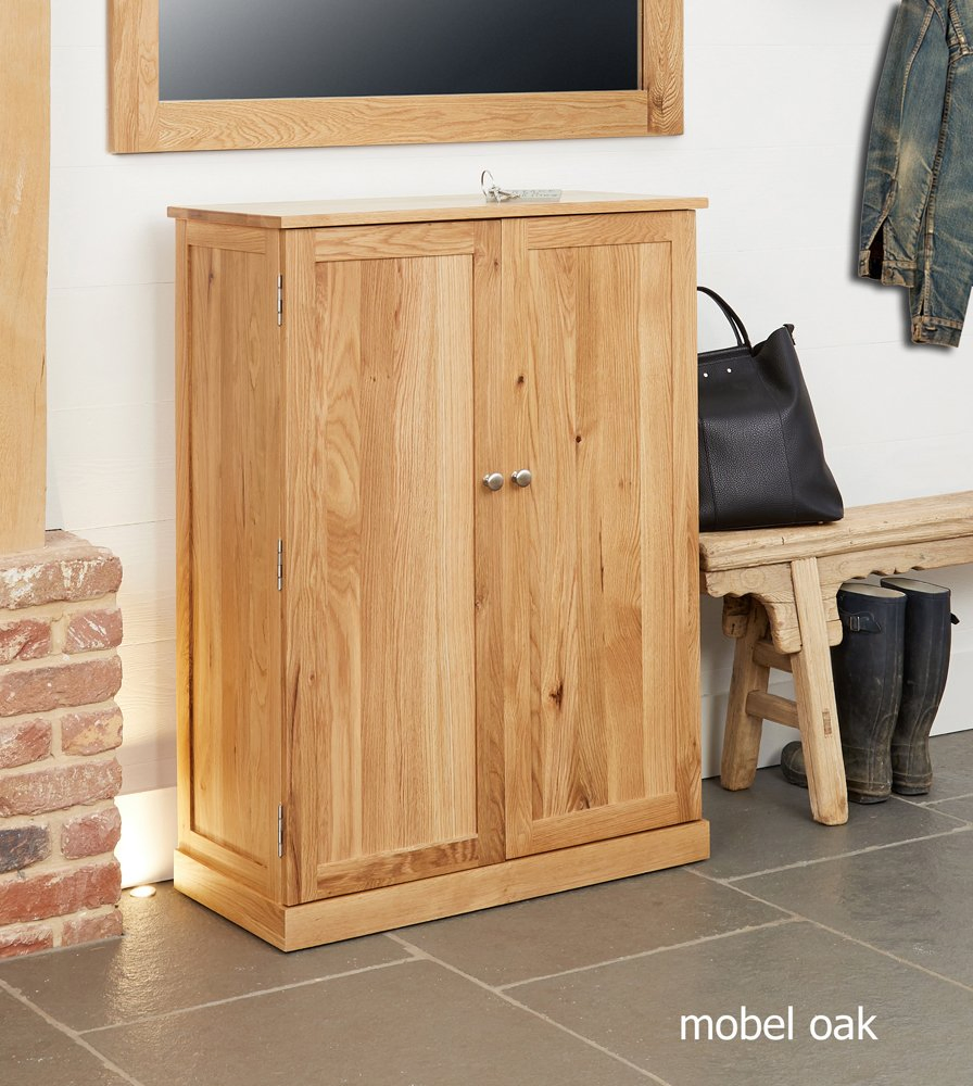 Natural Oak Large Shoe Cupboard, Modern Freedstanding Hallway Entryway Organizer Shoes Storage Cabinet with 4 Tiers Display Rack Shelf