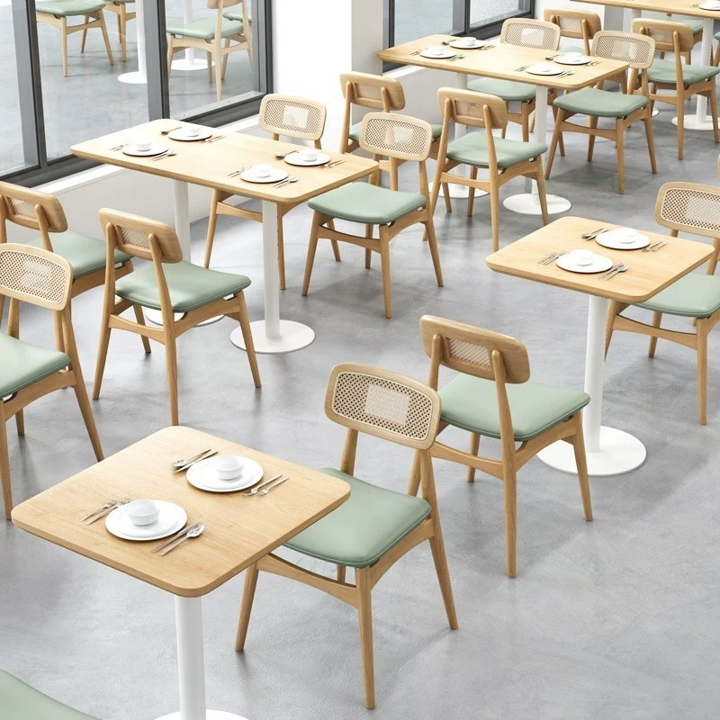 Nordic Style Modern Foshan Wholesale Table and Chair Set Solid Wood/Wooden Leather Restaurant Sofa Booth Furniture for Cafe Coffee Shop
