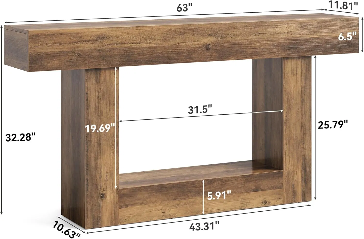 Large Narrow Entryway Table for Living Room Wooden Hallway Foyer Table with Heavy Duty Base