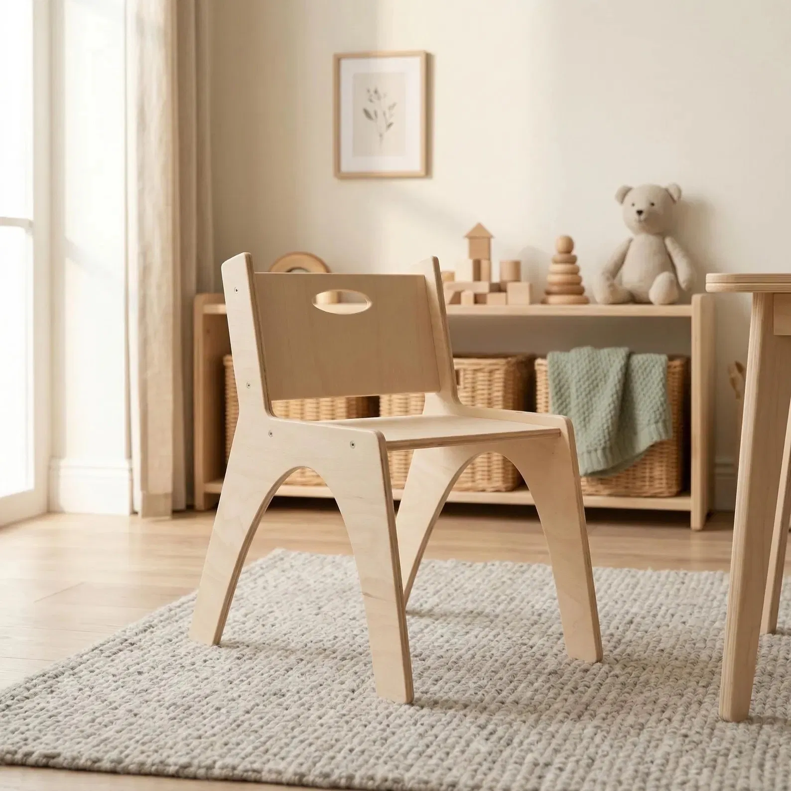 Montessori Natural Wood Stool Toddler Chair Plywood Kids Nursery Wooden Furniture