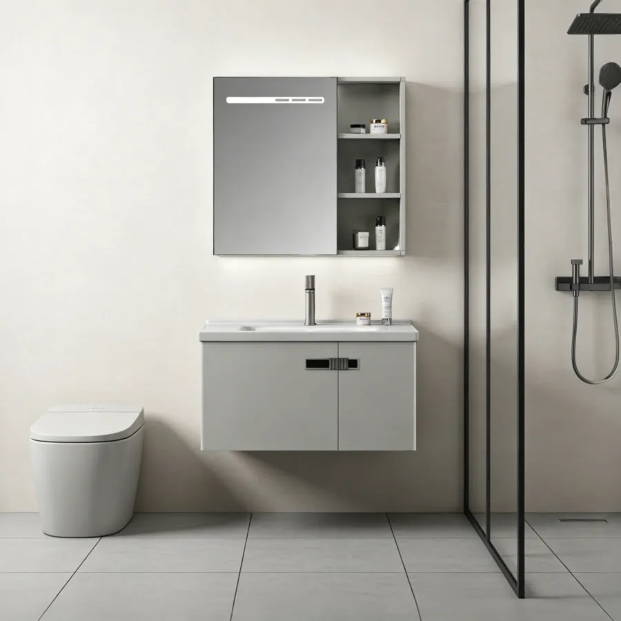 Sk-601 Deformation Resistant High Storage Capacity Wall-Mounted Floating Bathroom Vanity