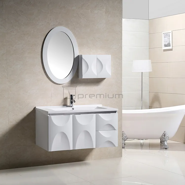 White Modern PVC Wall Hung Cabinet Basin Bathroom Furniture Similar Design 3