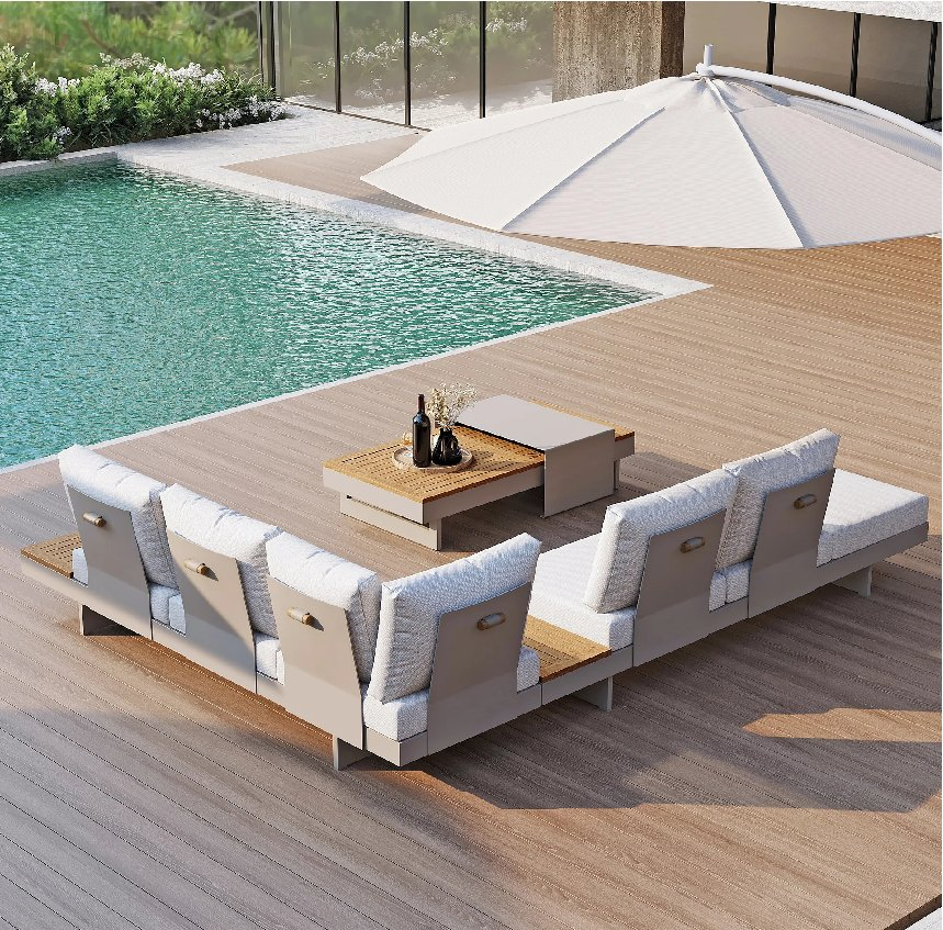 Modern Hotel Outdoor Lounge Sofa Set L-Shape Aluminum Garden Patio Furniture