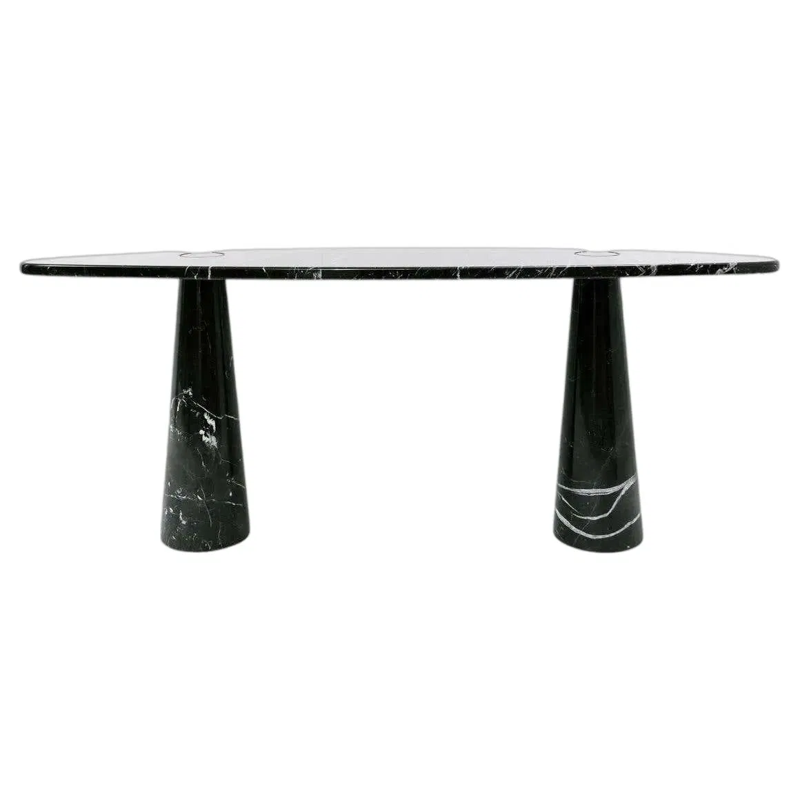 Modern Entryway Hallway Furniture Nero Marquina Black Marble Oval Console Tables