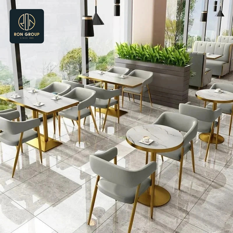 Modern Luxury Commercial Cafe Hotel Furniture Booth Sofa Seating Marble Leather Metal Frame Restaurant Table Chair Furniture for Restaurants