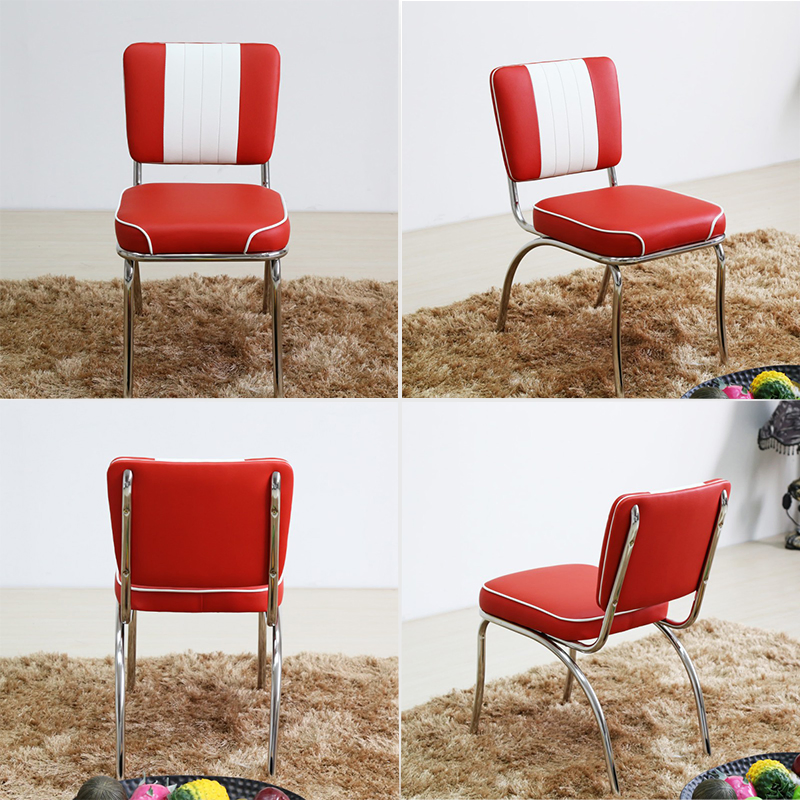 Retro 1950s Style Luxury Wholesale Metal Table Chair Set Red Leather Restaurant Booth Sofa Furniture for Cafe Dining Coffee Shop