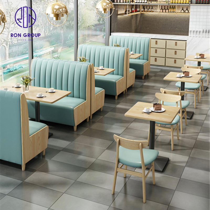 Nordic Mcdonald Modern Green Leather Solid Wood Square Coffee Cafe Commercial Furniture Fast Food Restaurant Table Chair Booth Sofa Furniture
