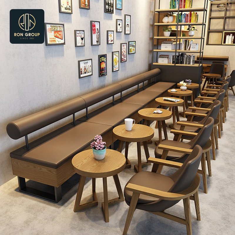 Modern Design Round Wood Table and Chair Coffee Tea Shop Commercial Luxury Leather Fast Food Restaurant Booth Sofa Bench Seating Furniture for Restaurant Cafe