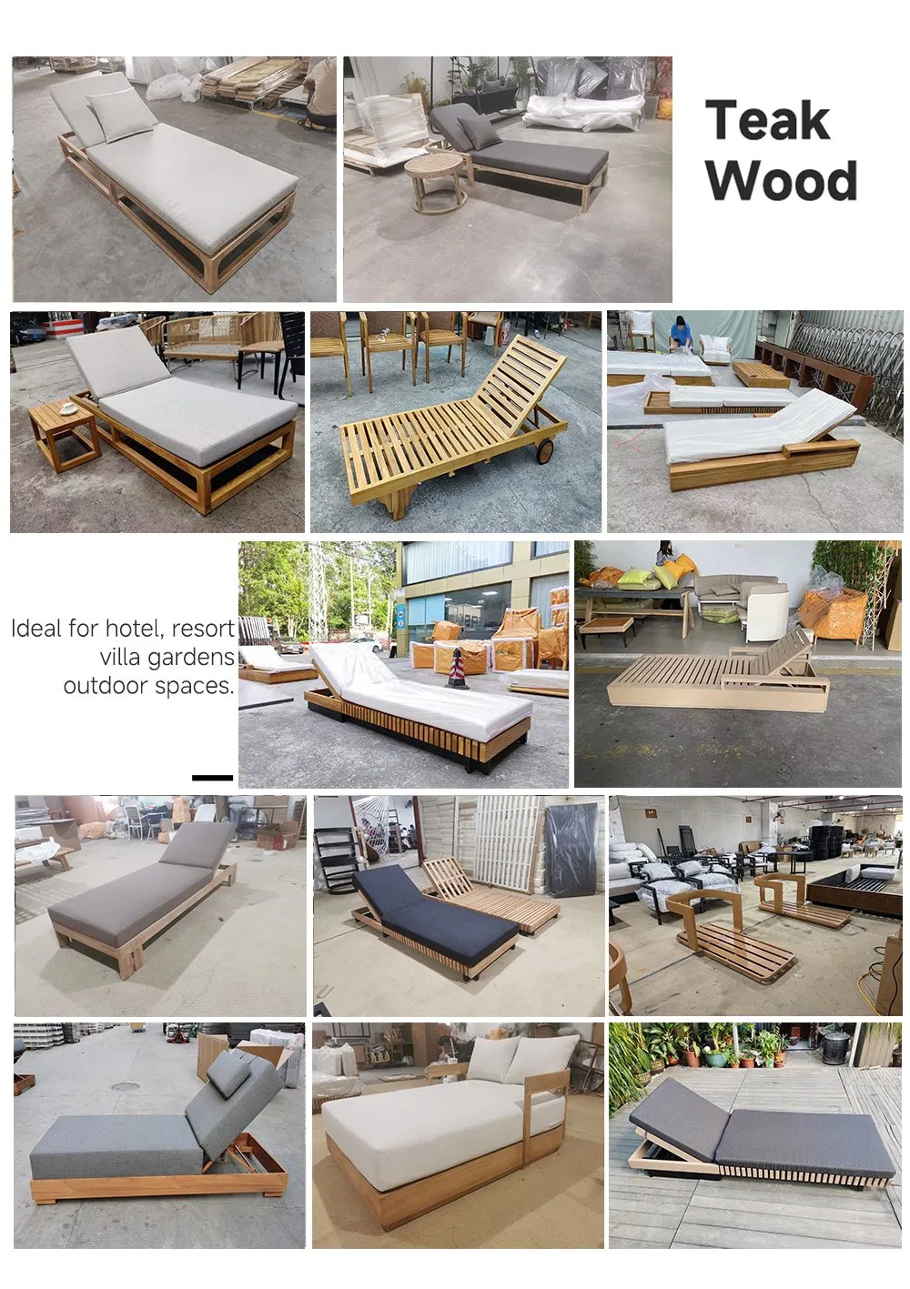 Balcony Patio Garden Outdoor Furniture Modular 3 Seater Fabric Sofa Home Wooden Teak Sectional Sofa