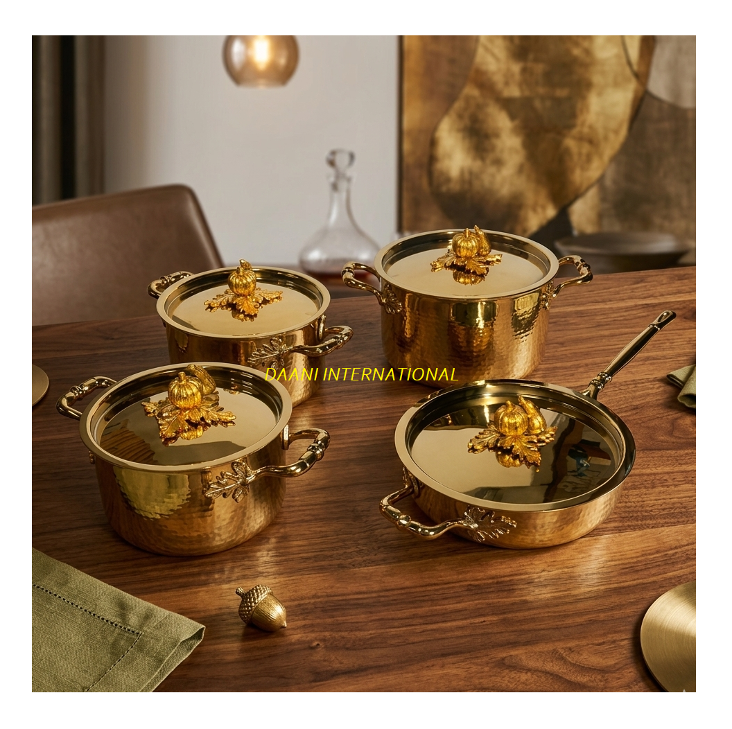 Premium Stainless Steel Gold Cookware Set Food Safe Durable Oven Safe Dishwasher Safe Lightweight Rust-Proof Multi-Piece Cooking