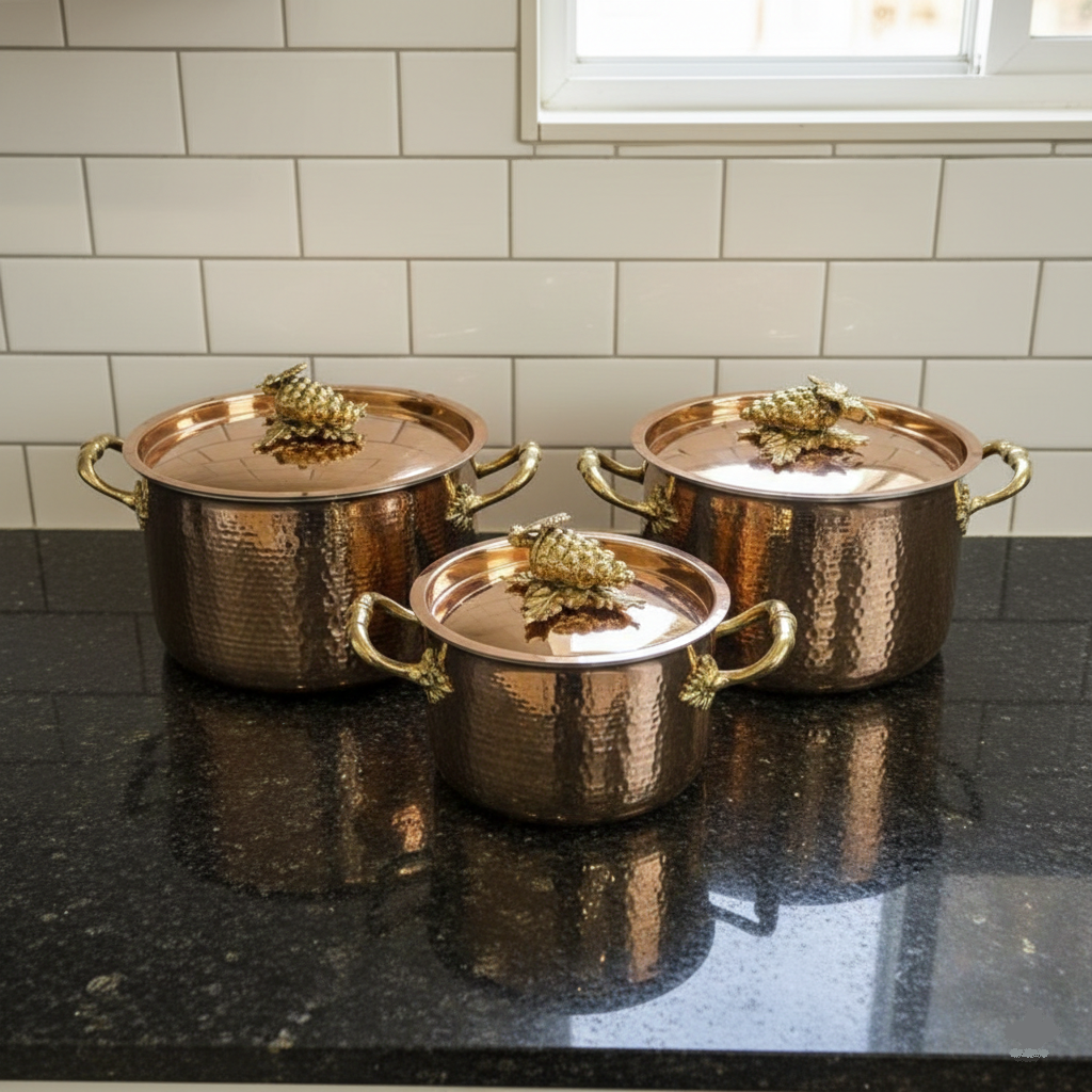 High-End Induction Compatible Stainless Steel Hammered Casserole Stock Pot Set Eco-Friendly Elegant Buffet Serving Pots for Home