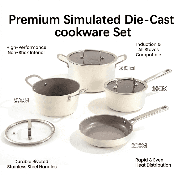 Nonstick Ceramic Eco-Friendly Cookware Set Glass Covers Stainless Steel Handles Aluminum Alloy Cookware Set