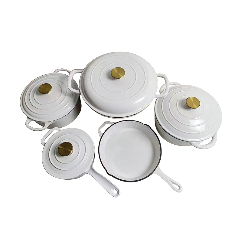 9PCS Red Enamel Dutch Oven Enamel Inside Cast Iron Cookware Set
