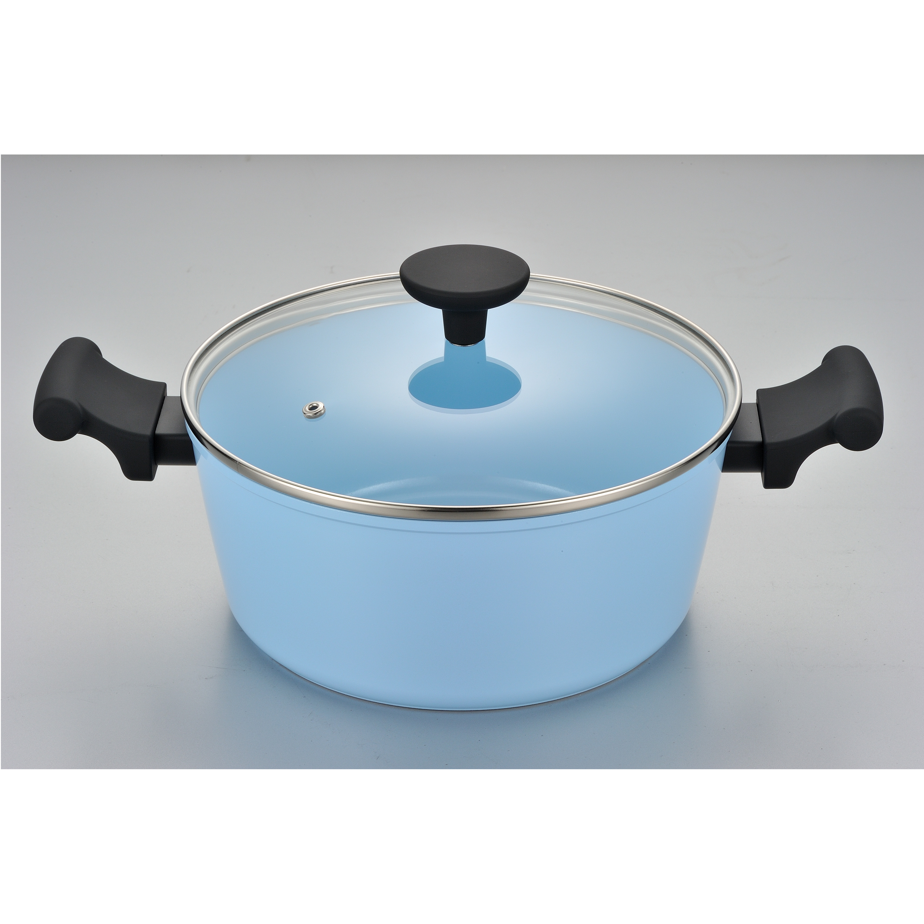 Luxury 8 Pcs Ceramic Blue Ceramic Non-Stick Cookware Set with Induction Compatible Konb and Glass Lid for Kitchen Cook