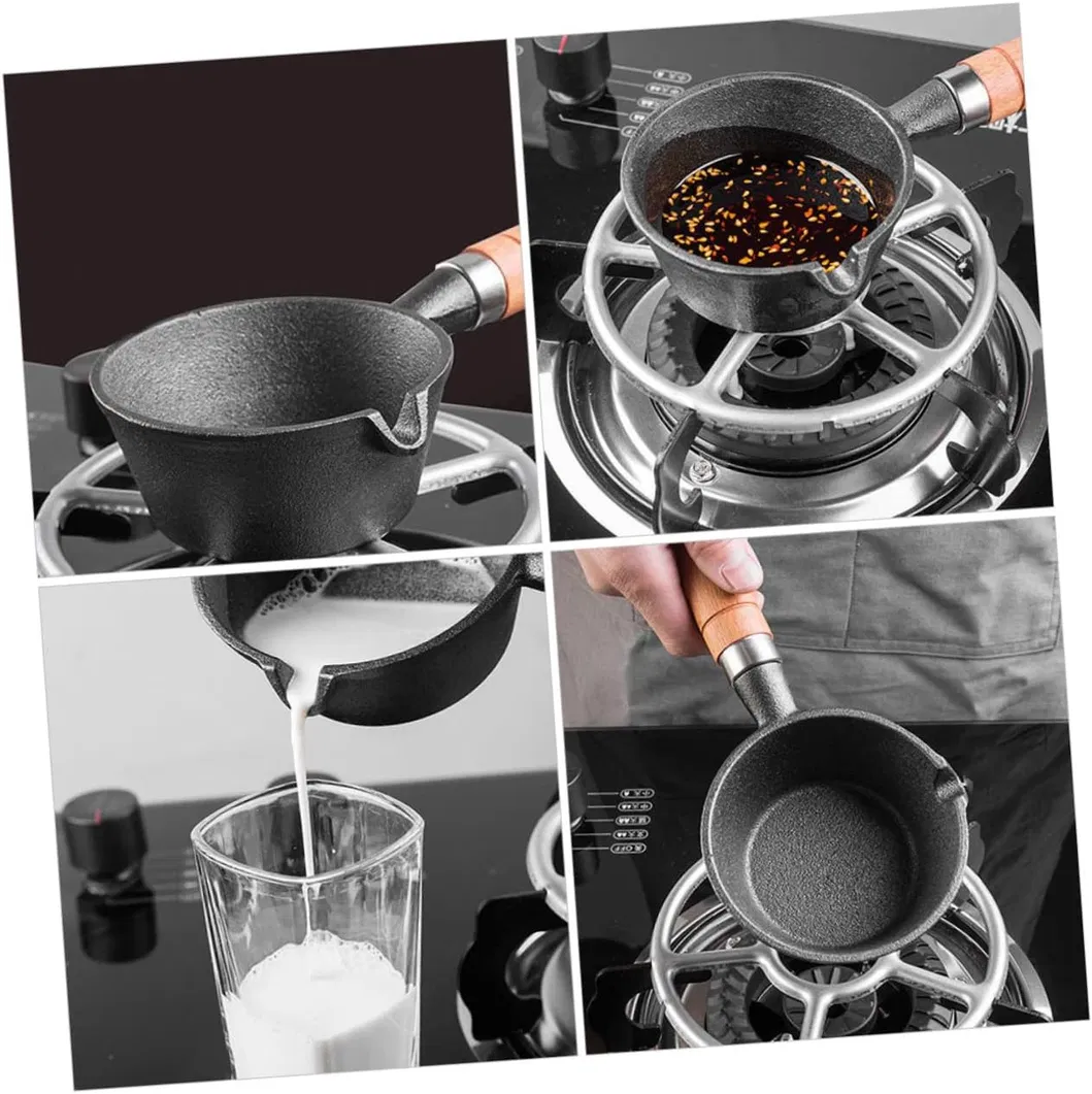 Small Oil Pan Mini Cast Iron Frying Pan Non-Stick Fried Egg Dumpling Pre-Seasoned Saucepan Wooden Handle