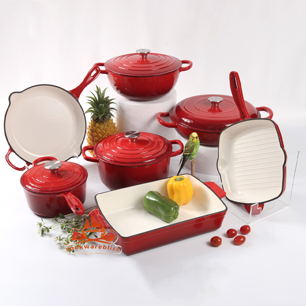 New Color Hot Sale Enamel Cast Iron Cookware Set Casserole Dutch Oven Pots and Pans Soup &amp; Stock Pots
