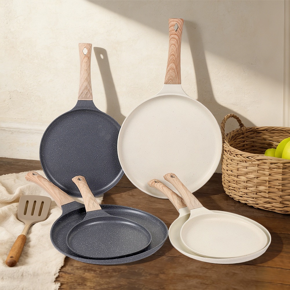 20/24/28CM Nonstick Crepe Pan Aluminum Alloy Flat Skillet Griddle Non Stick Pancake Pan with Wood Handle