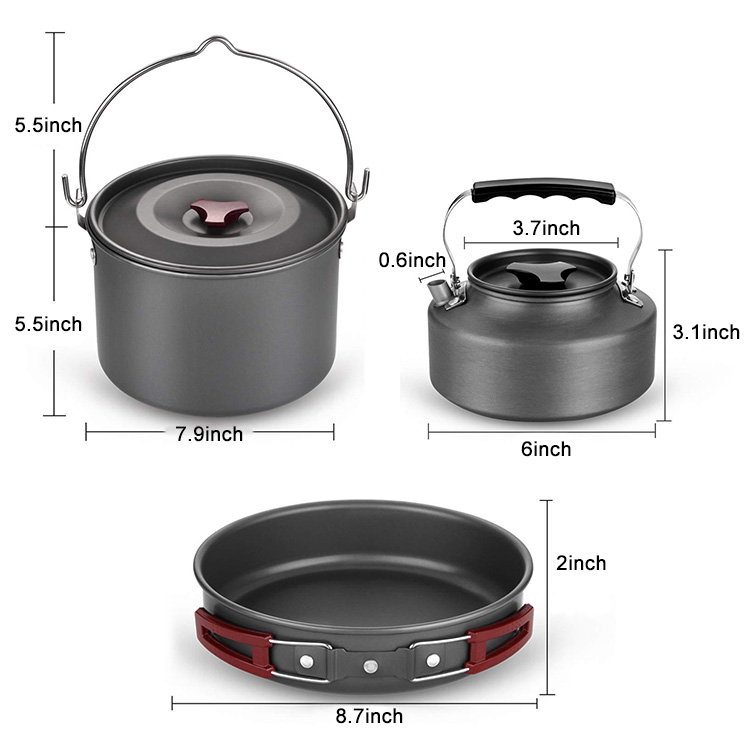 High Quality Outdoor Lightweight Folding Cooking Pot Pans Portable Picnic Aluminum Camping Cookware Sets