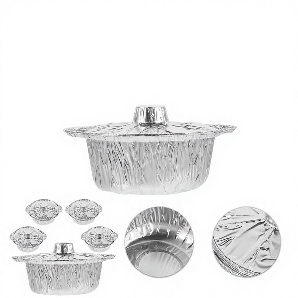 5 Sizes Disposable Quart Aluminum Foil Pot Disposable Cooking Pots With Lids For Vacation Trips Camping Heating Cooking