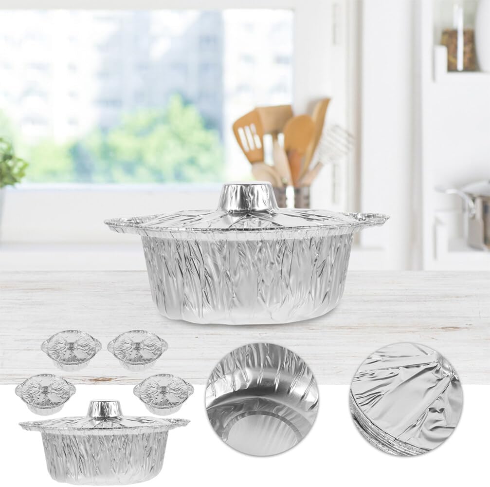5 Sizes Disposable Quart Aluminum Foil Pot Disposable Cooking Pots With Lids For Vacation Trips Camping Heating Cooking