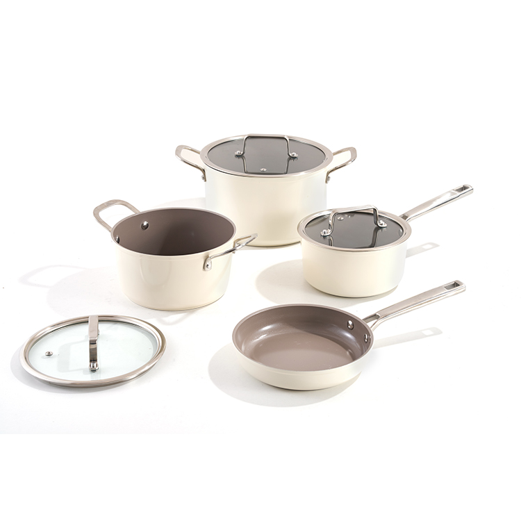 Nonstick Ceramic Eco-Friendly Cookware Set Glass Covers Stainless Steel Handles Aluminum Alloy Cookware Set