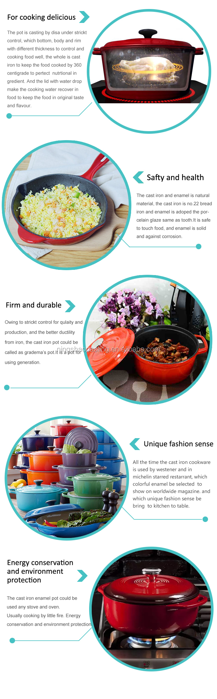 Modern Style Cast Iron Enamel Cookware Set Custom Logo Sustainable Metal with Enameled Coating