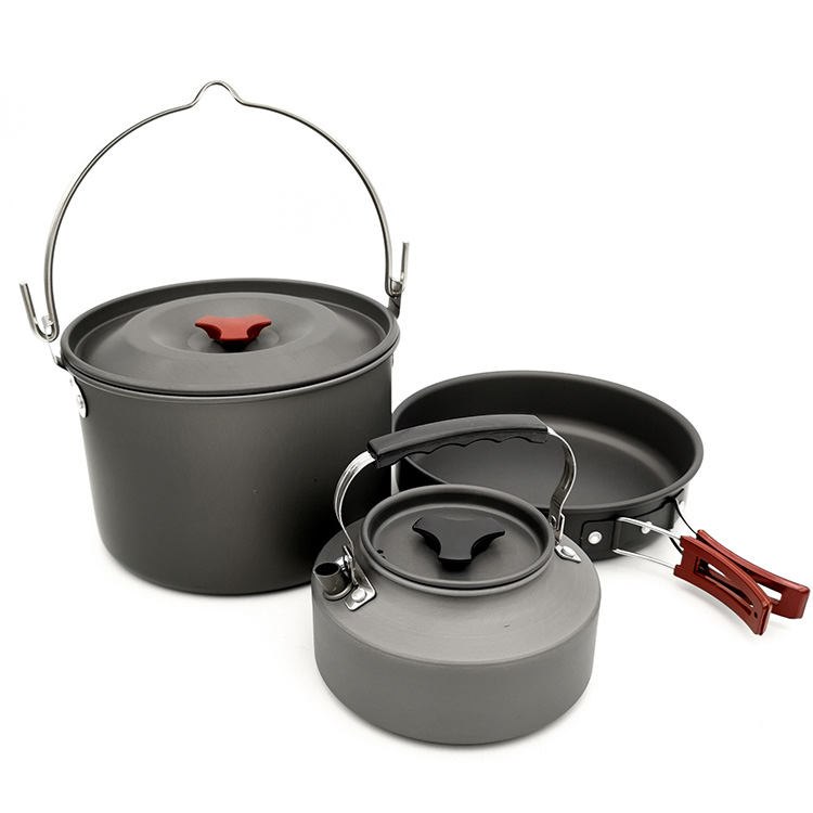 High Quality Outdoor Lightweight Folding Cooking Pot Pans Portable Picnic Aluminum Camping Cookware Sets