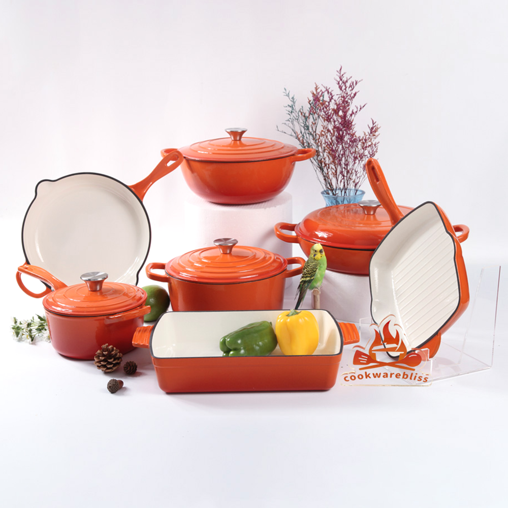 New Color Hot Sale Enamel Cast Iron Cookware Set Casserole Dutch Oven Pots and Pans Soup &amp; Stock Pots