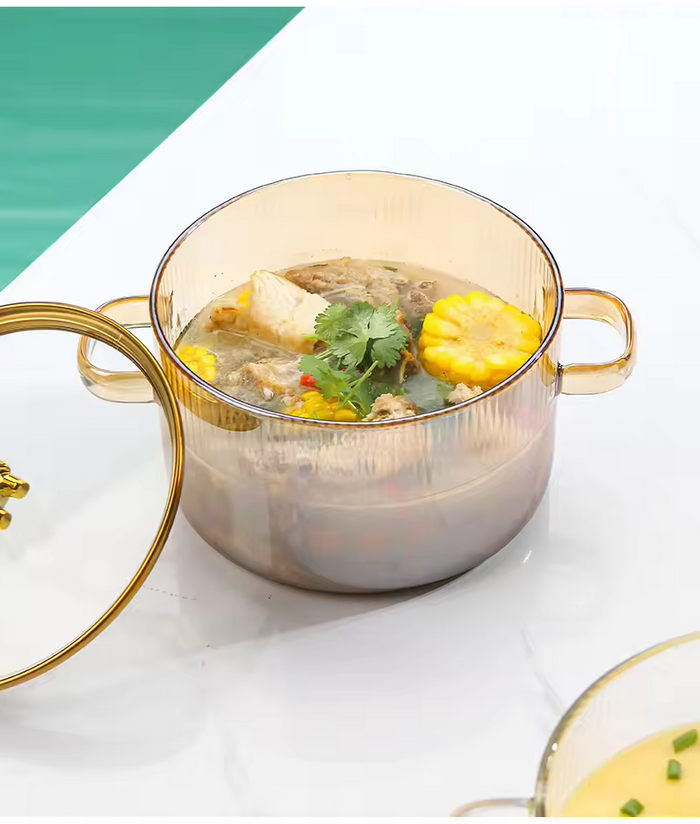 1.5L High Quality Bear Kitchen Heat Resistant High Borosilicate clear Glass Cooking Pot