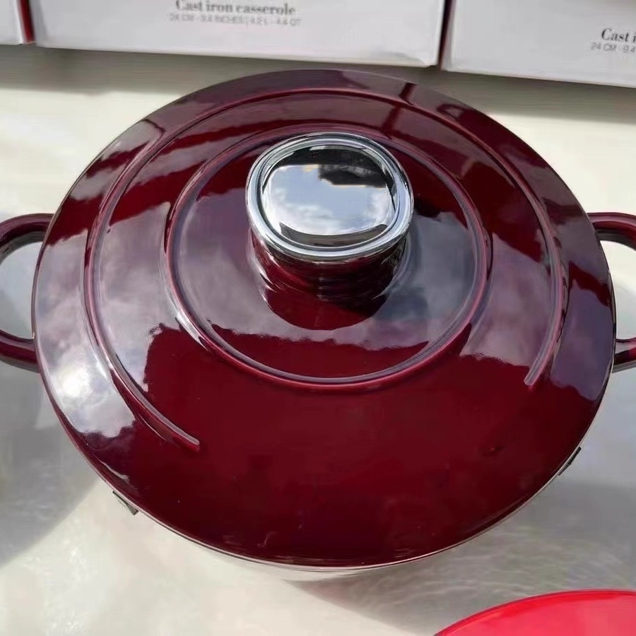 S Logo Retro Dutch Oven High Quality Cast Iron Enamel Pot Set Italian Brand Style Metal Material