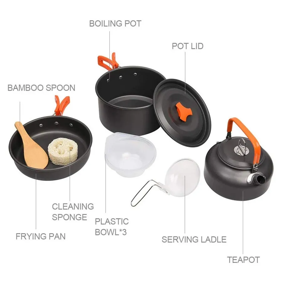 Hiking Equipment Outdoor Cooking Gear 3 Piece Cook-Set Camping Cookware Pots Backpacking Non-Stick Cooking for Outdoor Camping