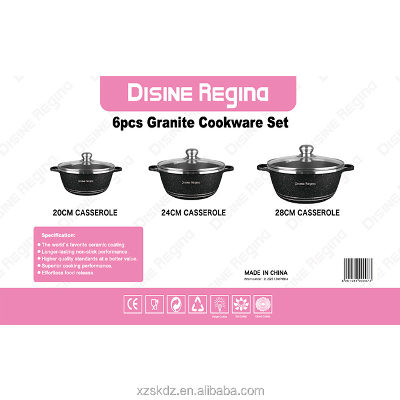 Hot-selling Professional 6-piece Manual Gas Cookware Set Glass Cover High-quality Non-stick Coating Household Use