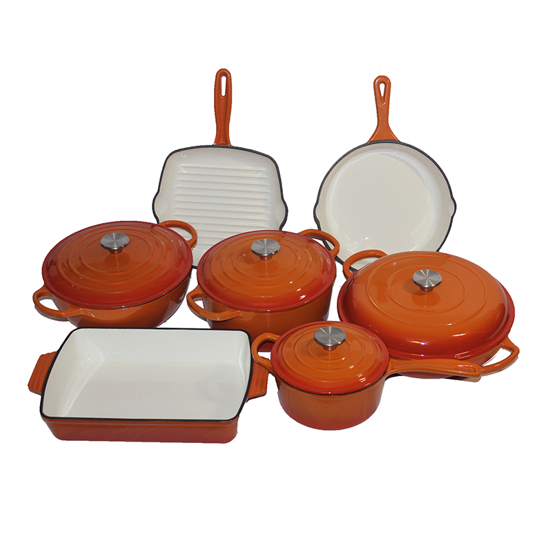 High Quality Cookware and Bakeware Red Enamel Cookware Set 7 Piece Oval and Round Cast Iron Dutch Oven Cookware Set