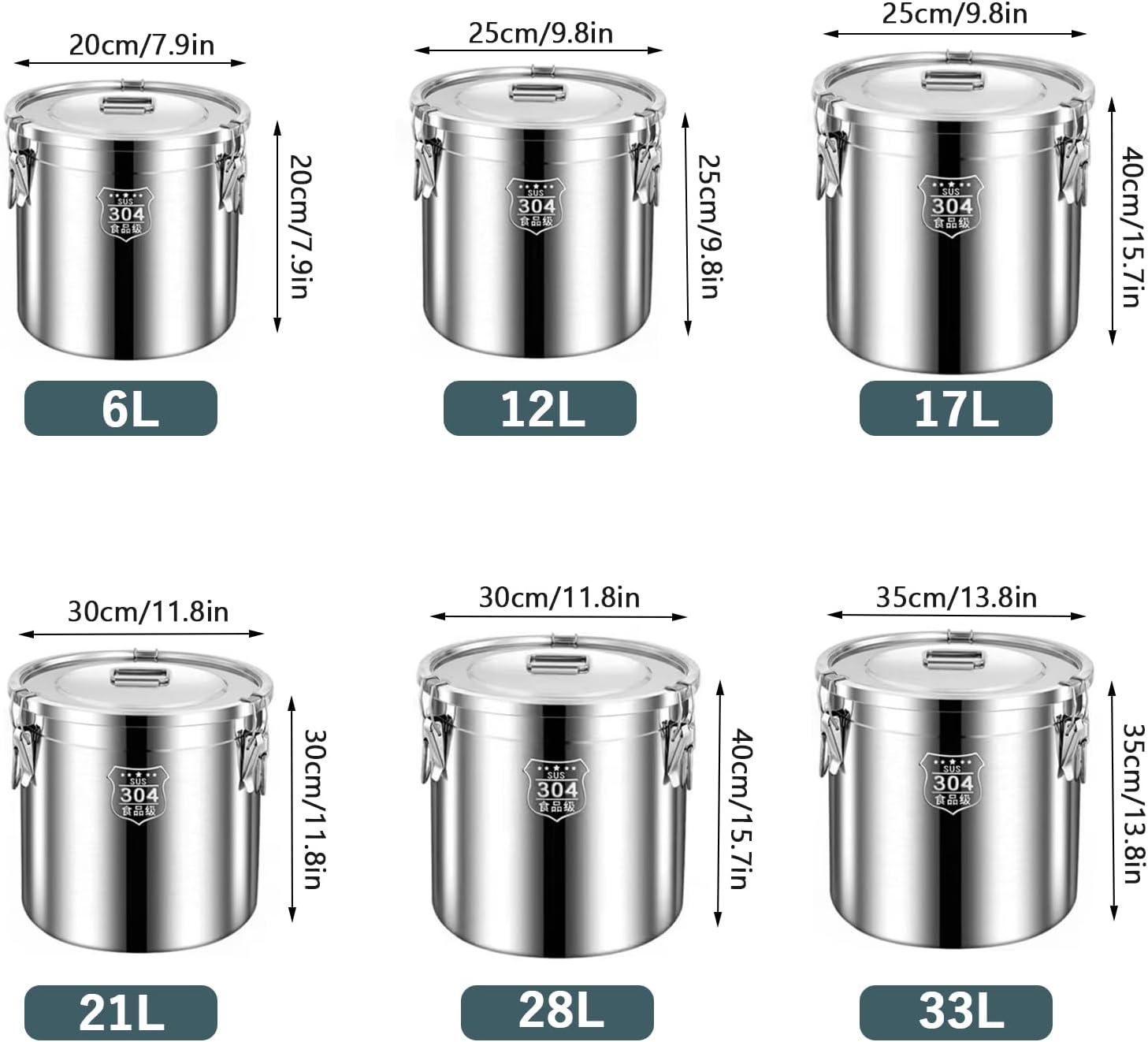 Kitchen 21L Stock Pot Grain Food Storage Container Sealed Bucket Stainless Steel Airtight Canister Container with Carry Handle