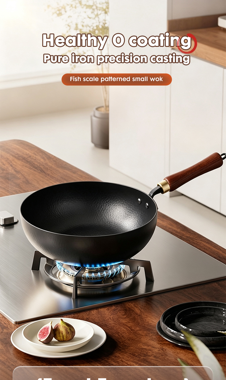 Wok Pan Hammered Wok Fish Scale Texture Stir Fry Pan Scratch Resistant Fast Heating Cookware for Gas and Induction
