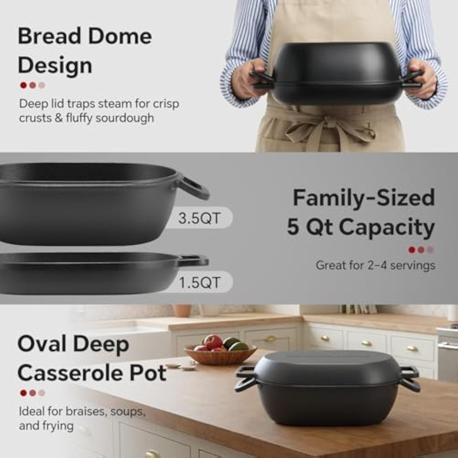 Wholesale Pre-Seasoned Combo Cast Iron Cookware Oval Dutch Oven Pot with Lid for Bread Baking Perfect for Sourdough