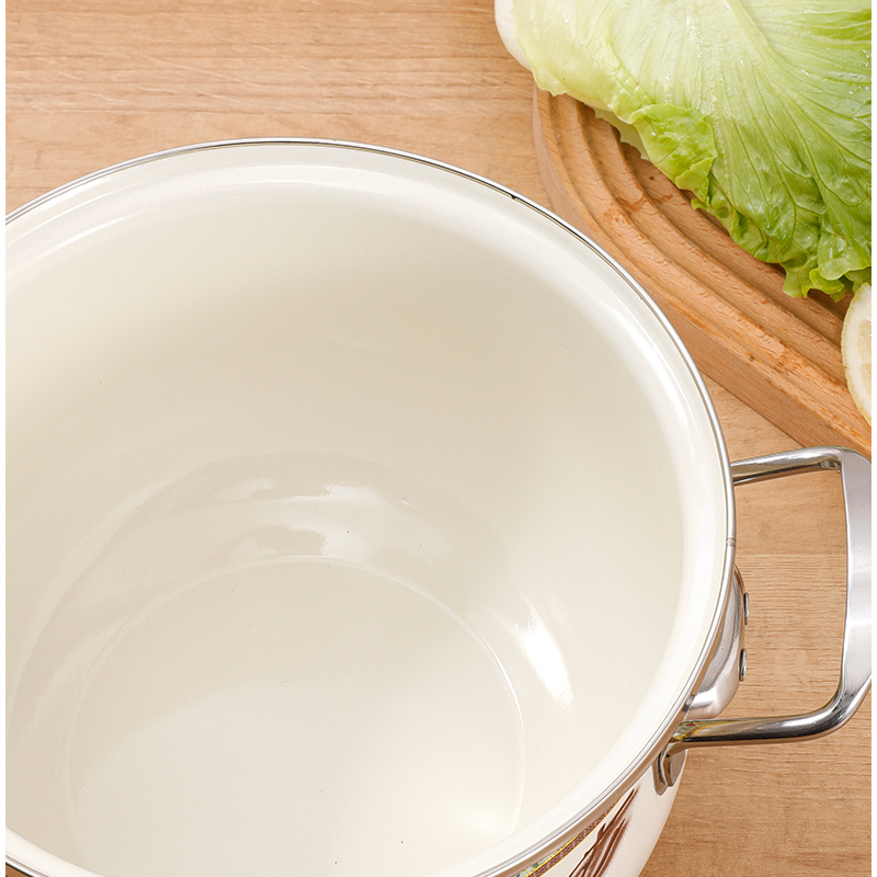 Wholesale Customized 20/24/30cm 3pcs Gas Enameled Steel Cooking Casserole Soup Stock Pots Enamel Printed Pot Set Cookware