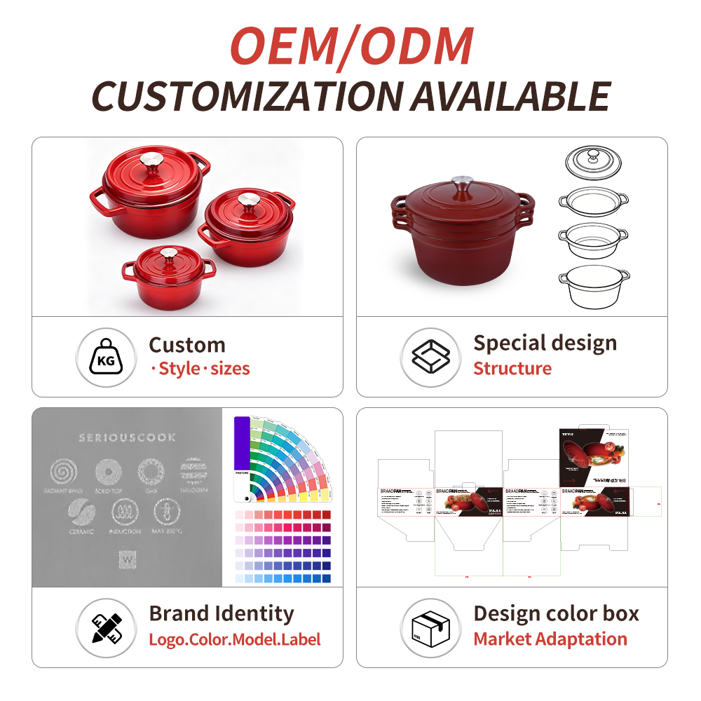 Factory Price Kitchen Restaurant Cooking Cookware 18/20/22/24/26/28cm Red Color Enamel Cast Iron Dutch Oven Soup Pot Casserole