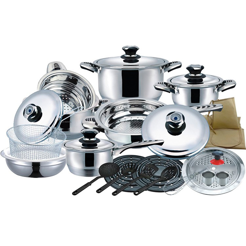 31PCS Thermometer Knob Stainless Steel Cookware Set Wide Edge Cookware