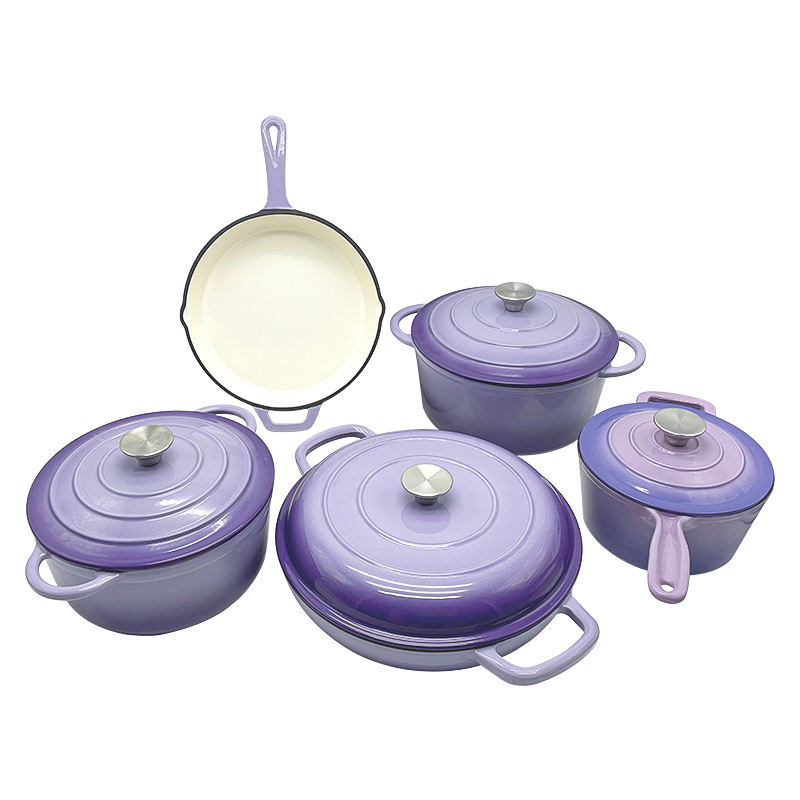 Enameled Cast Iron Dutch Oven Cooking Pot and Pan Cookware Set Hot Sale 5PCS Metal Brown Box Classic Sustainable with Pot Cover
