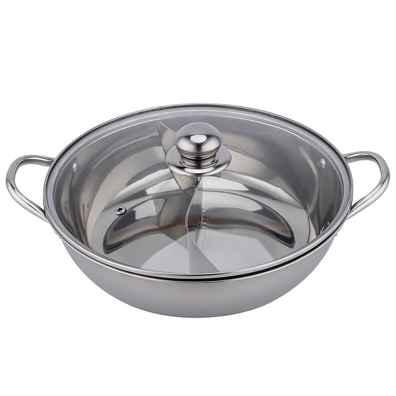Kitchen Ware Commercial Hot Pot Party Cooking Soup Stock Pot Cookware Stainless Steel Divided Hot Pot With Clear Glass Cover