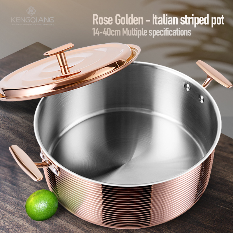 KENGQ Factory Selling 304 Stainless Steel Hotpot Pot Rose Golden Cookware Pot Metal Hotpot With All-steel Lid for Cooking